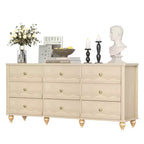 Besiost Closet Storage Cabinet with 9 Drawers, Wooden Dresser with Scalloped Front
