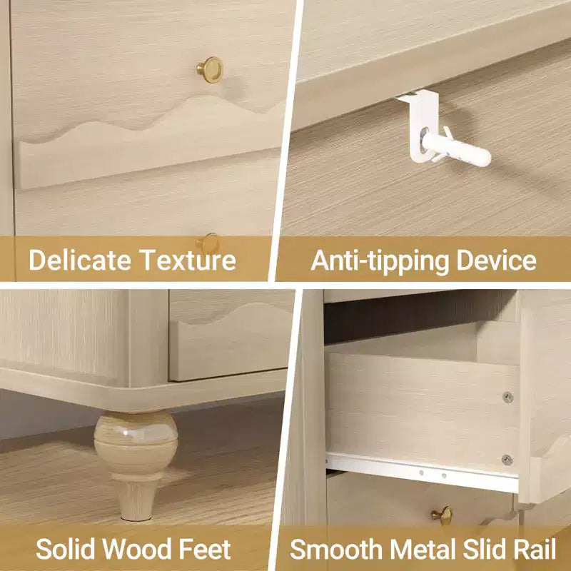 Besiost Closet Storage Cabinet with 9 Drawers, Wooden Dresser with Scalloped Front