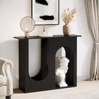 Mesa de sofá negra de 39.4'' con diseño arqueado, mesa consola estrecha para detrás del sofá, entrada, pasillo, sala de estar, fácil montaje.