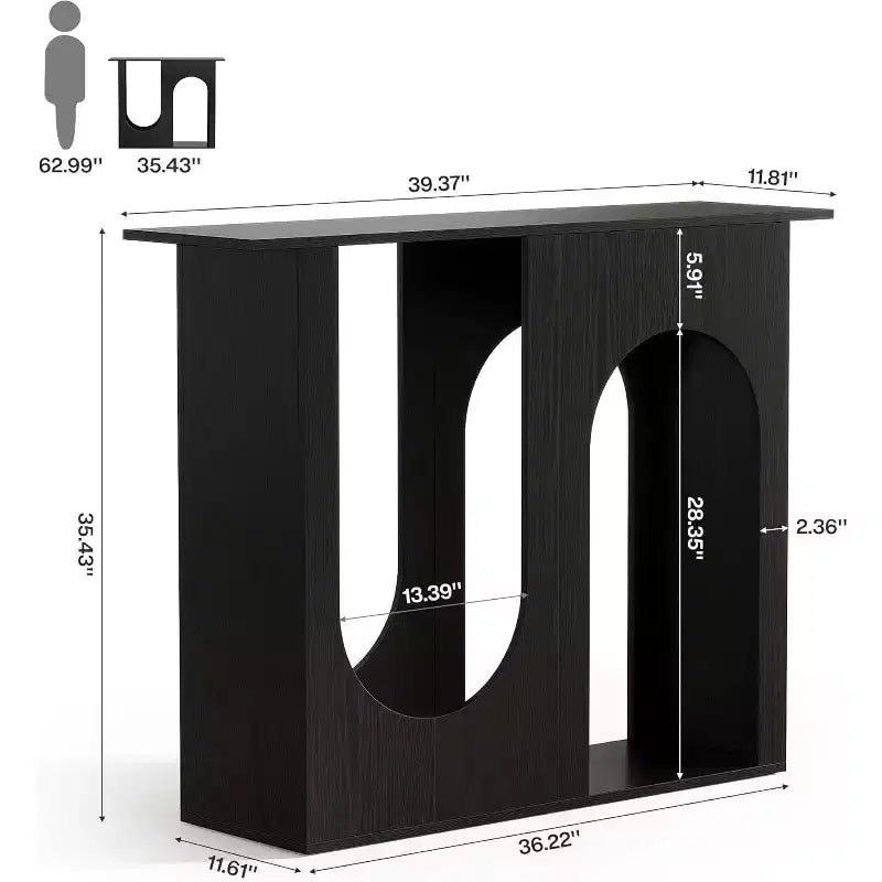Mesa de sofá negra de 39.4'' con diseño arqueado, mesa consola estrecha para detrás del sofá, entrada, pasillo, sala de estar, fácil montaje.