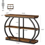 Mesa consola de 104.9 cm, mesa de entrada industrial de 3 niveles con marco de metal arqueado y estantes de almacenamiento para sala de estar, pasillo, marrón rústico