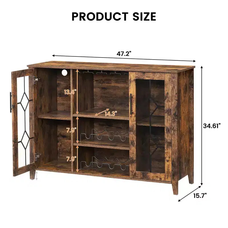 Botellero con almacenamiento y luz, Muebles de bar para el hogar, Bar para licores en casa, Mueble cafetero con estante para copas