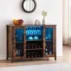 Botellero con almacenamiento y luz, Muebles de bar para el hogar, Bar para licores en casa, Mueble cafetero con estante para copas