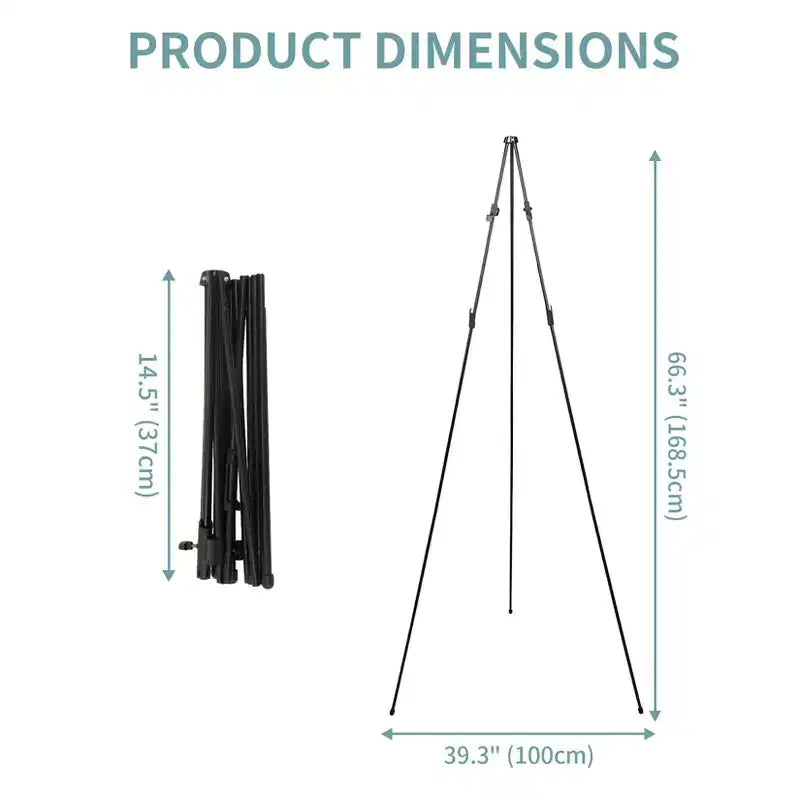 Caballete de 3 unidades para letreros, caballete de exhibición de metal portátil ajustable de 66" con base de trípode, soporte plegable para letreros para letreros de boda, lienzos de pintura