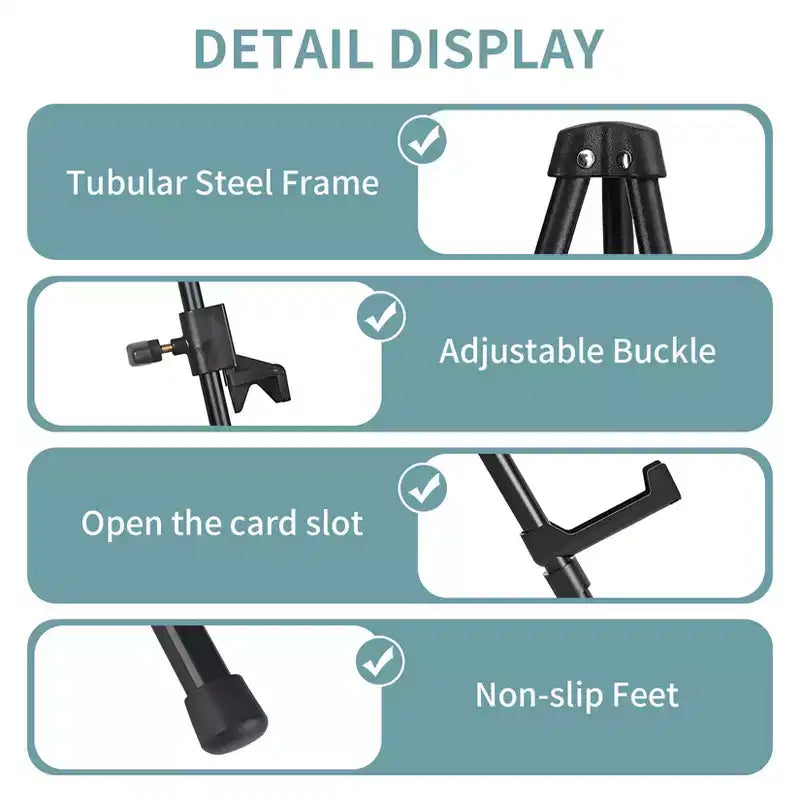 Caballete de 3 unidades para letreros, caballete de exhibición de metal portátil ajustable de 66" con base de trípode, soporte plegable para letreros para letreros de boda, lienzos de pintura