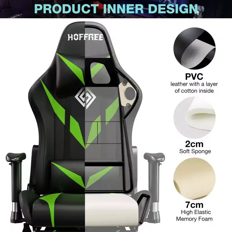 Sillón de oficina ergonómico Hoffree para juegos, reclinable, con masaje, altavoz Bluetooth y luz RGB