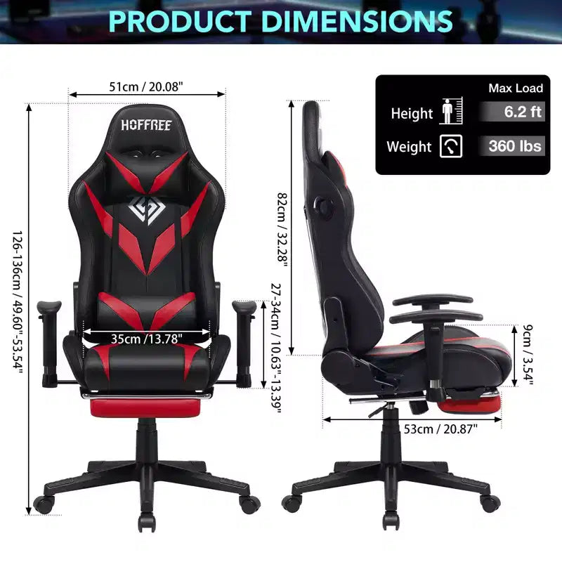 Sillón de oficina ergonómico Hoffree para juegos, reclinable, con masaje, altavoz Bluetooth y luz RGB