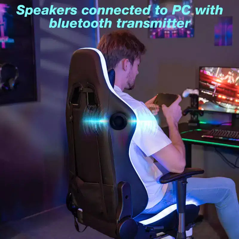 Sillón de oficina ergonómico Hoffree para juegos, reclinable, con masaje, altavoz Bluetooth y luz RGB