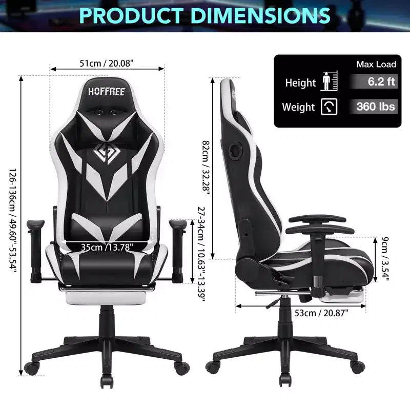 Sillón de oficina ergonómico Hoffree para juegos, reclinable, con masaje, altavoz Bluetooth y luz RGB
