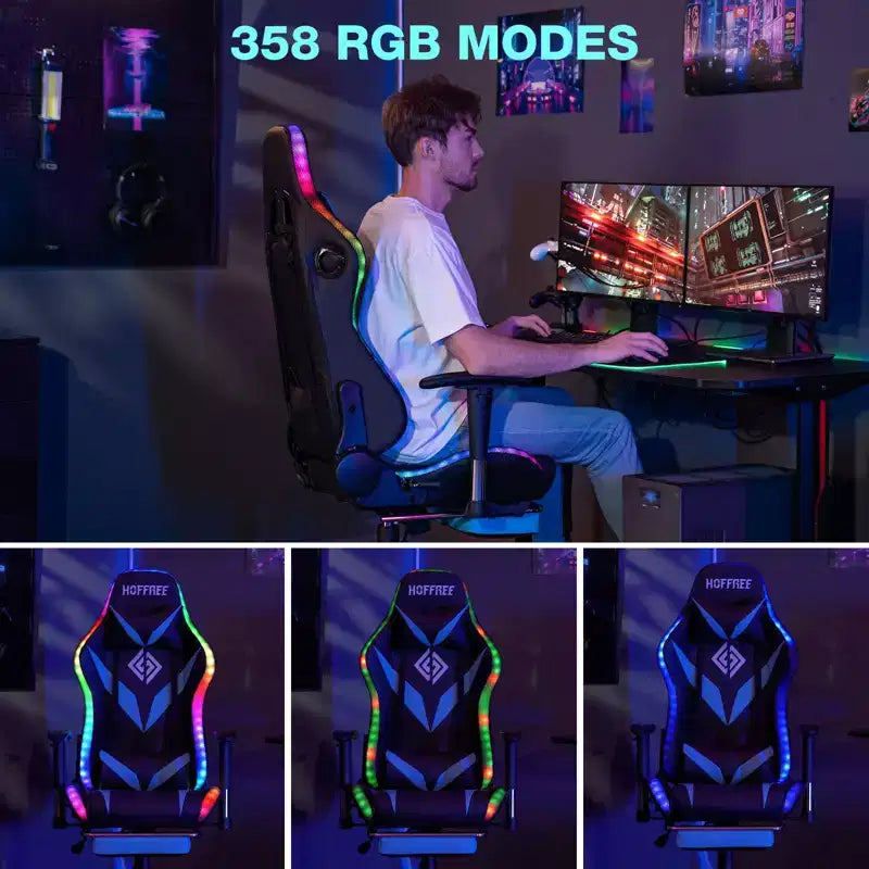 Sillón de oficina ergonómico Hoffree para juegos, reclinable, con masaje, altavoz Bluetooth y luz RGB
