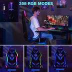 Sillón de oficina ergonómico Hoffree para juegos, reclinable, con masaje, altavoz Bluetooth y luz RGB