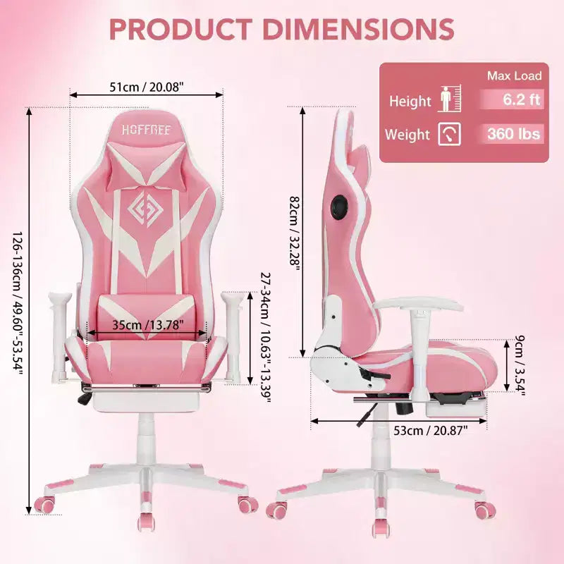 Sillón de oficina ergonómico Hoffree para juegos, reclinable, con masaje, altavoz Bluetooth y luz RGB
