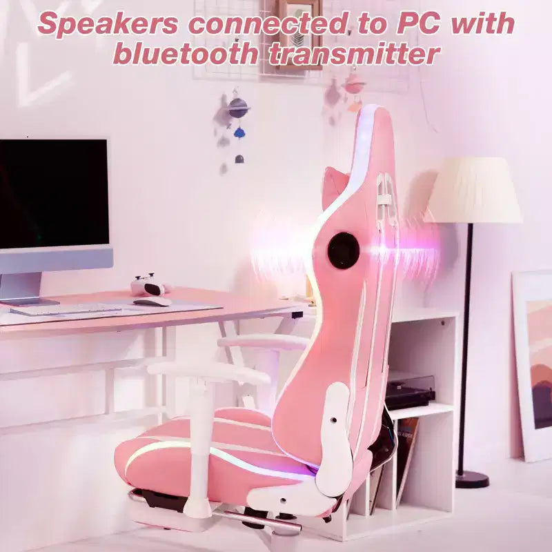 Sillón de oficina ergonómico Hoffree para juegos, reclinable, con masaje, altavoz Bluetooth y luz RGB