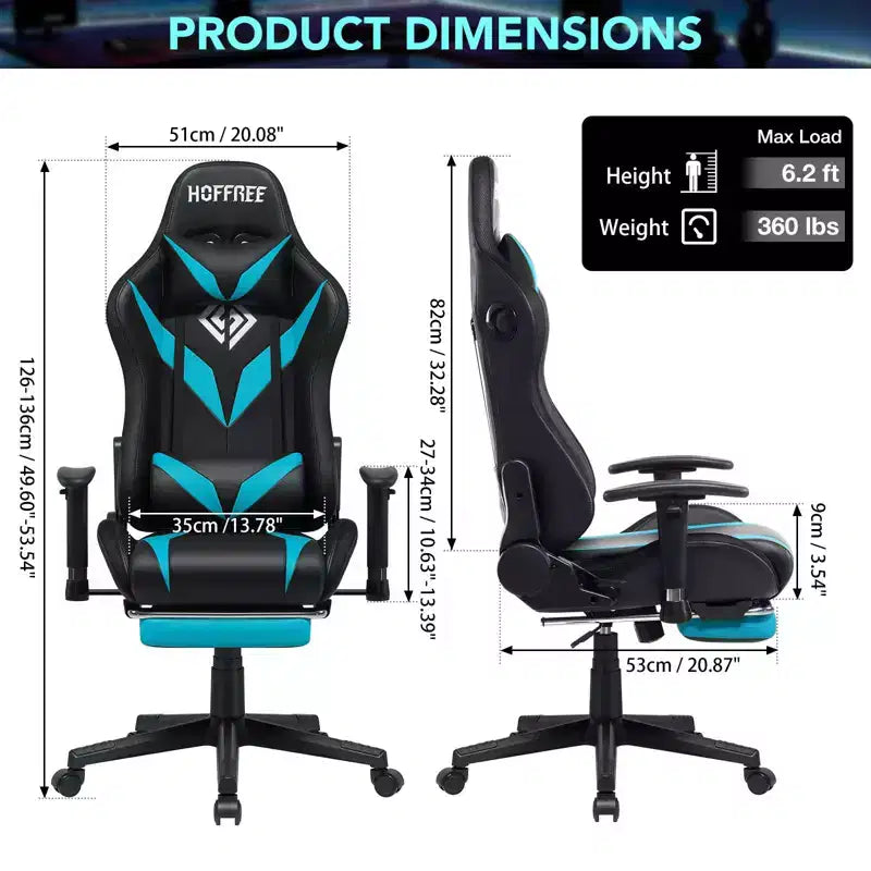 Sillón de oficina ergonómico Hoffree para juegos, reclinable, con masaje, altavoz Bluetooth y luz RGB