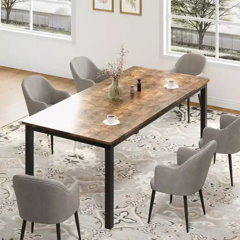 Mesa de comedor industrial de 71 pulgadas, mesa de cocina rectangular grande con patas de metal, esquinas redondeadas, mesas de conferencias de madera, escritorio para sala de estar