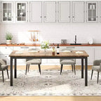 Mesa de comedor industrial de 71 pulgadas, mesa de cocina rectangular grande con patas de metal, esquinas redondeadas, mesas de conferencias de madera, escritorio para sala de estar