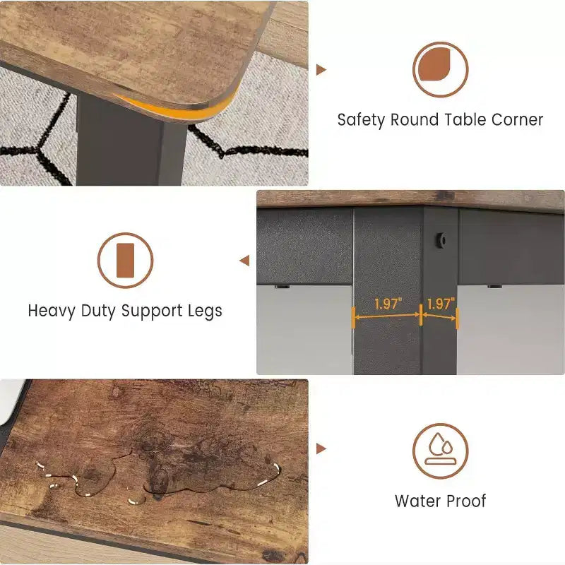 Mesa de comedor industrial de 71 pulgadas, mesa de cocina rectangular grande con patas de metal, esquinas redondeadas, mesas de conferencias de madera, escritorio para sala de estar