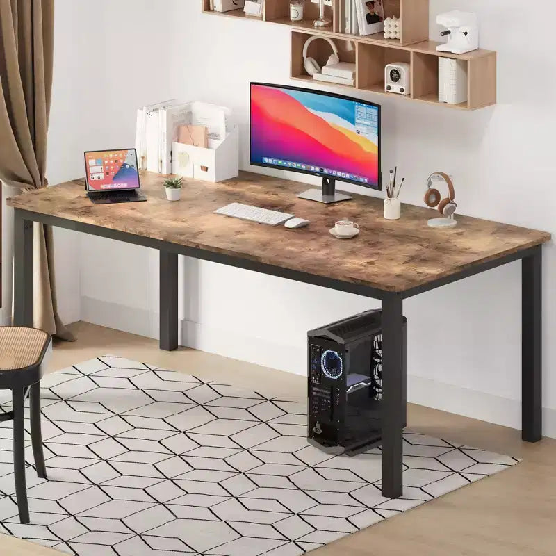 Mesa de comedor industrial de 71 pulgadas, mesa de cocina rectangular grande con patas de metal, esquinas redondeadas, mesas de conferencias de madera, escritorio para sala de estar