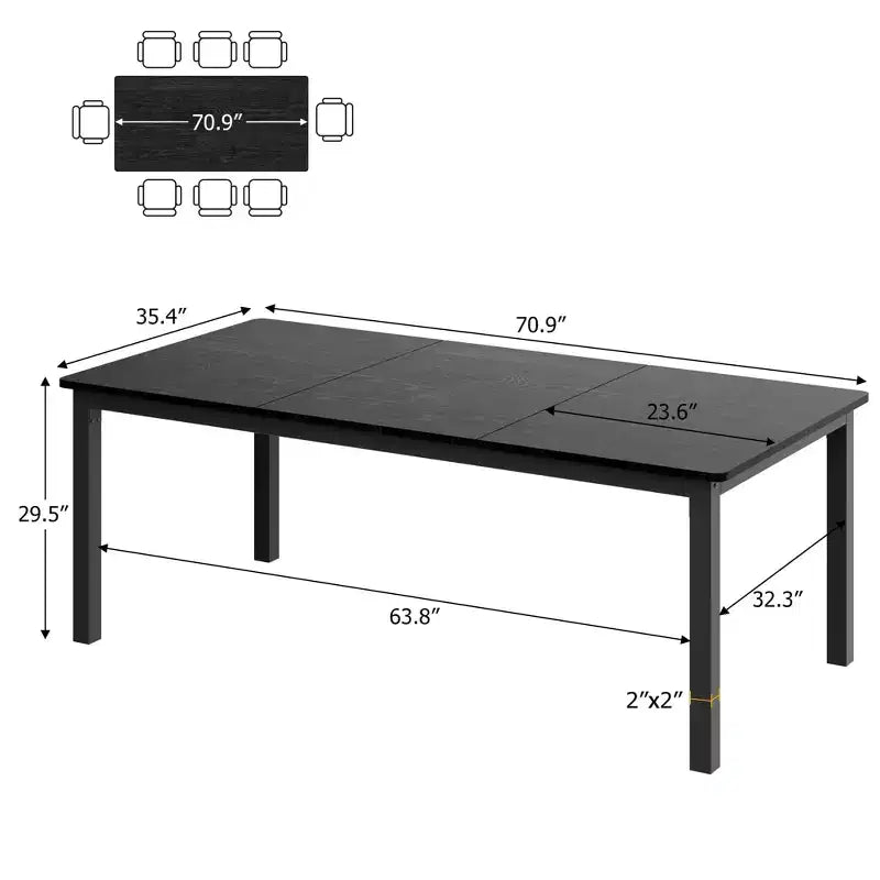 Mesa de comedor industrial de 71 pulgadas, mesa de cocina rectangular grande con patas de metal, esquinas redondeadas, mesas de conferencias de madera, escritorio para sala de estar