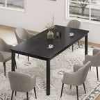 Mesa de comedor industrial de 71 pulgadas, mesa de cocina rectangular grande con patas de metal, esquinas redondeadas, mesas de conferencias de madera, escritorio para sala de estar
