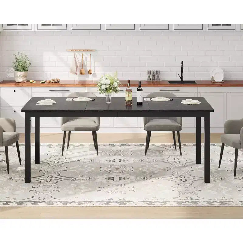 Mesa de comedor industrial de 71 pulgadas, mesa de cocina rectangular grande con patas de metal, esquinas redondeadas, mesas de conferencias de madera, escritorio para sala de estar