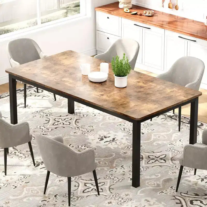 Mesa de comedor industrial de 71 pulgadas, mesa de cocina rectangular grande con patas de metal, esquinas redondeadas, mesas de conferencias de madera, escritorio para sala de estar