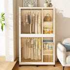 Clihome Portable Wardrobe Closet Organizer,Clothes Dresser,6 Cubes&Magnetic Doors,with Hanging Rods,Hangers