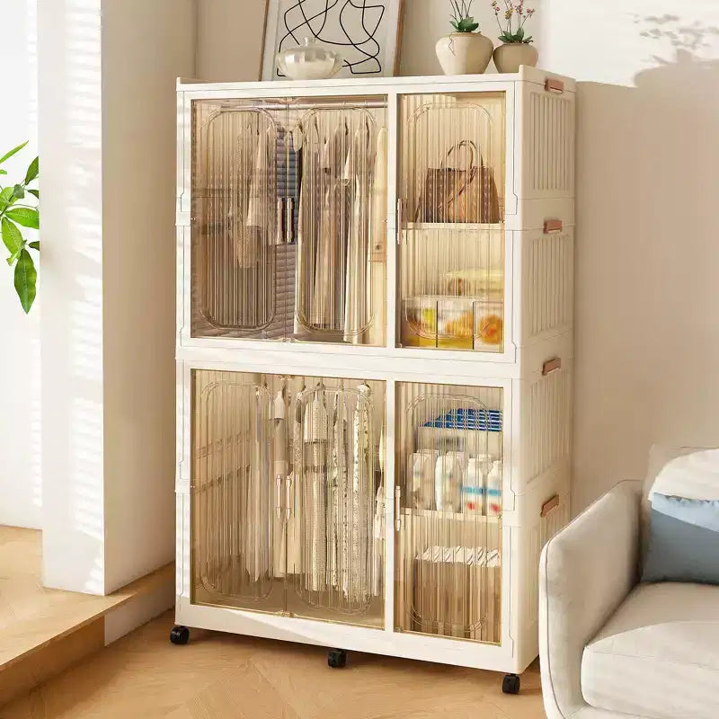 Clihome Armoire de rangement portable, commode à vêtements, 6 cubes et portes magnétiques, avec tringles de suspension, cintres