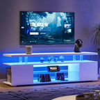 Mueble de TV para TV de 70 pulgadas, centro de entretenimiento LED para juegos, consola de almacenamiento multimedia con gabinete lateral grande para sala de estar, blanco