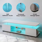 Mueble de TV para TV de 70 pulgadas, centro de entretenimiento LED para juegos, consola de almacenamiento multimedia con gabinete lateral grande para sala de estar, blanco