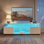 Mueble de TV para TV de 70 pulgadas, centro de entretenimiento LED para juegos, consola de almacenamiento multimedia con gabinete lateral grande para sala de estar, blanco