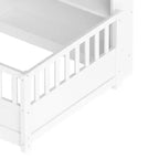 Cama de suelo Montessori de madera con barandillas estilo valla de 21.4'' y 5 estantes de almacenamiento, estructura de cama para niños para dormitorio