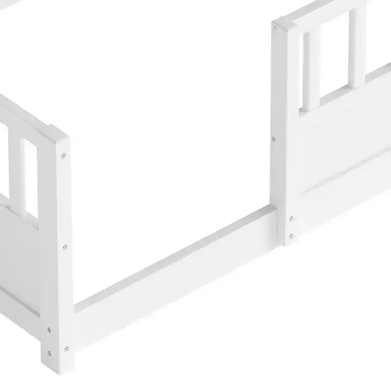 Cama de suelo Montessori de madera con barandillas estilo valla de 21.4'' y 5 estantes de almacenamiento, estructura de cama para niños para dormitorio
