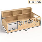 Cama de suelo Montessori de madera con barandillas estilo valla de 21.4'' y 5 estantes de almacenamiento, estructura de cama para niños para dormitorio
