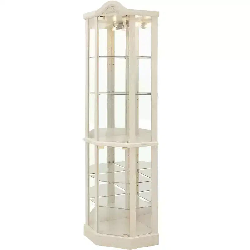 Vitrina de esquina de cristal con luz, decoración tallada y estantes ajustables para bar o vino