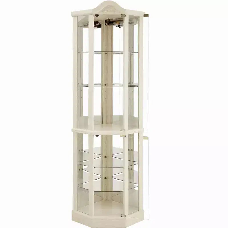Vitrina de esquina de cristal con luz, decoración tallada y estantes ajustables para bar o vino
