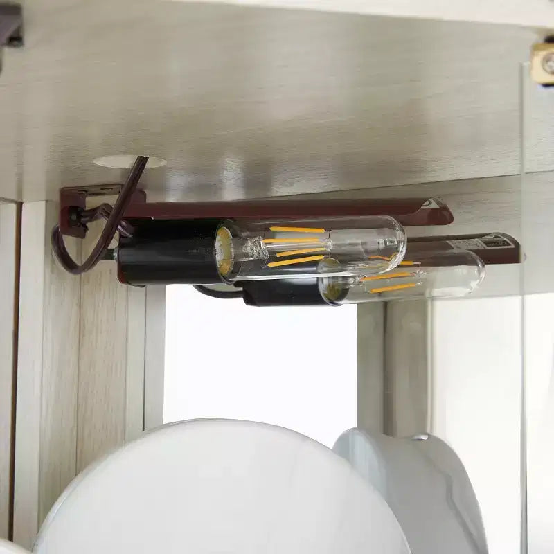 Vitrina de esquina de cristal con luz, decoración tallada y estantes ajustables para bar o vino