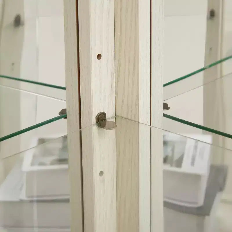 Vitrina de esquina de cristal con luz, decoración tallada y estantes ajustables para bar o vino