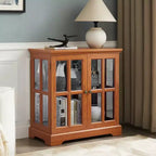 LED Antique Display Cabinet with Lattice Doors, Adjustable Shelves, and Bluetooth Control for Retro Design