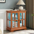 Vitrina antigua LED con puertas enrejadas, estantes ajustables y control Bluetooth para un diseño retro