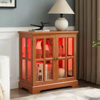 Vitrina antigua LED con puertas enrejadas, estantes ajustables y control Bluetooth para un diseño retro