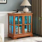 Vitrina antigua LED con puertas enrejadas, estantes ajustables y control Bluetooth para un diseño retro