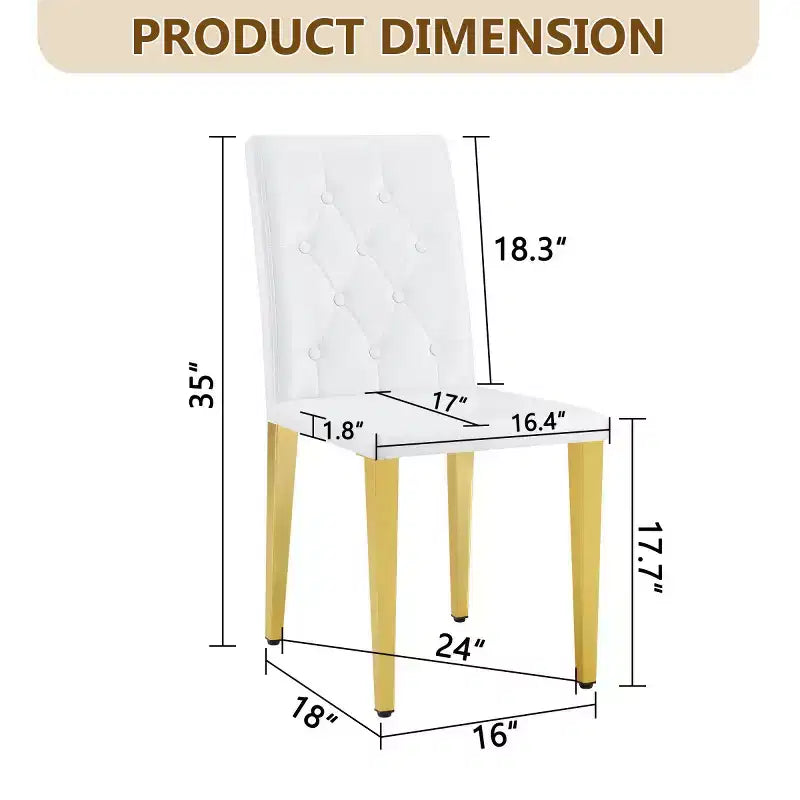 Juego de 2 sillas de comedor modernas tapizadas en PU con patas de metal dorado, lujosas sillas sin reposabrazos para cocina o comedor