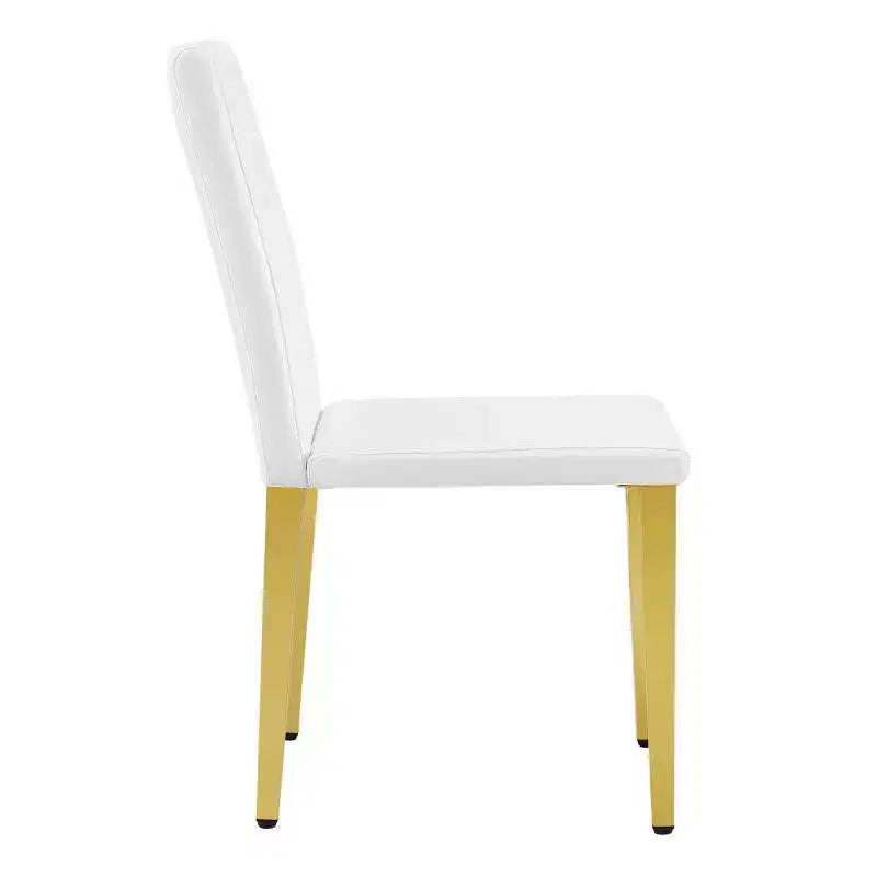 Juego de 2 sillas de comedor modernas tapizadas en PU con patas de metal dorado, lujosas sillas sin reposabrazos para cocina o comedor