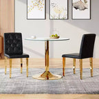 Juego de 2 sillas de comedor modernas tapizadas en PU con patas de metal dorado, lujosas sillas sin reposabrazos para cocina o comedor