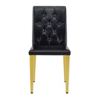 Juego de 2 sillas de comedor modernas tapizadas en PU con patas de metal dorado, lujosas sillas sin reposabrazos para cocina o comedor