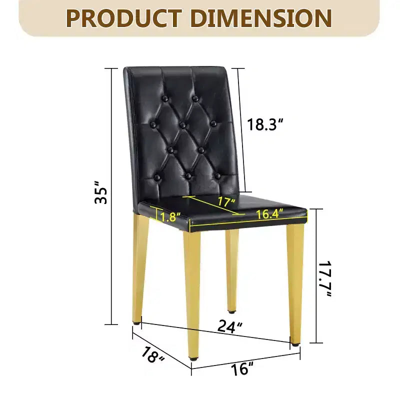 Juego de 2 sillas de comedor modernas tapizadas en PU con patas de metal dorado, lujosas sillas sin reposabrazos para cocina o comedor