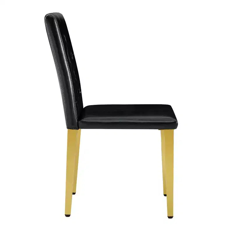 Juego de 2 sillas de comedor modernas tapizadas en PU con patas de metal dorado, lujosas sillas sin reposabrazos para cocina o comedor