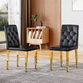 Set of 2 Modern PU Upholstered Dining Chairs with Golden Metal Legs, Luxurious Armless Chairs for Kitchen or Dining Room-Panipeachy