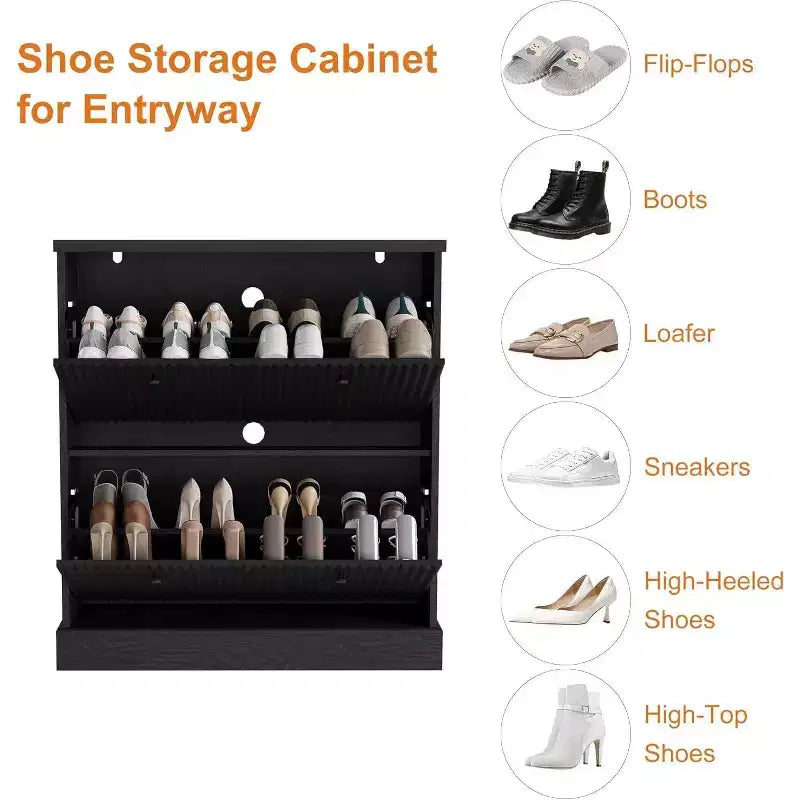 Meuble à chaussures cannelé de 31,5 po avec 2 tiroirs basculants - Organisateur d'entrée étroit avec étagères réglables pour couloir ou chambre à coucher